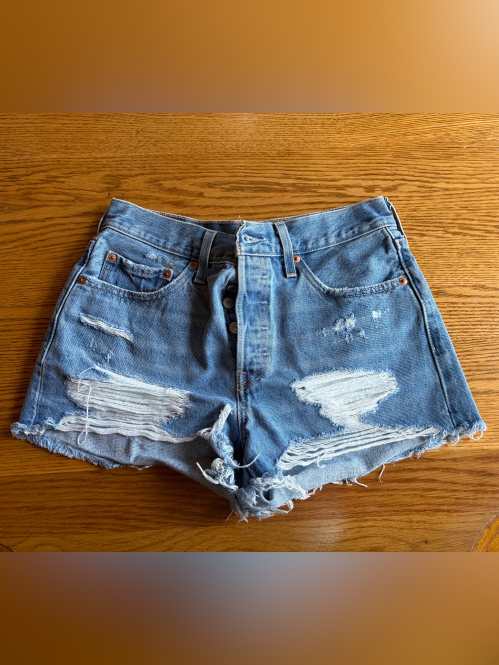 Levi's 501 Distressed Light Blue High-Rise Denim Shorts